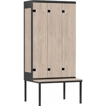 Šatní skříň TRITON šatní skříň 3-dveřová s lavicí, kov-lamino T2195, černá - ořech Light Rockrord + doprava zdarma