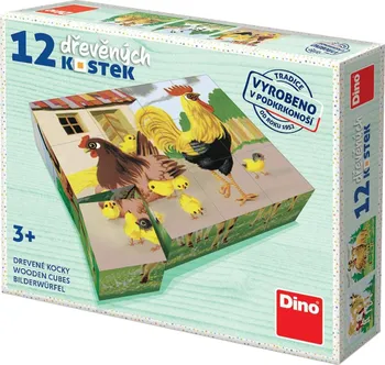 Dřevěná hračka Dino Tradiční dřevěné kostky 12 ks