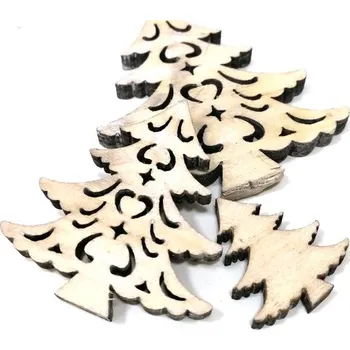 Vánoční dekorace Dřevěné stromečky vyřezávané 3 ks - natur