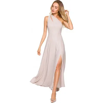 Dámské šaty Maxi šaty na jedno rameno M718 šampaňské - MOE M