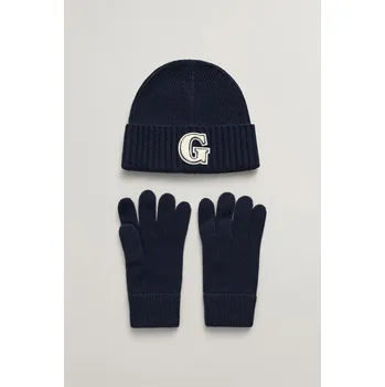 Kšiltovka SET ČEPICE A RUKAVICE GANT G BADGE BEANIE & GLOVES GIFT SET MARINE