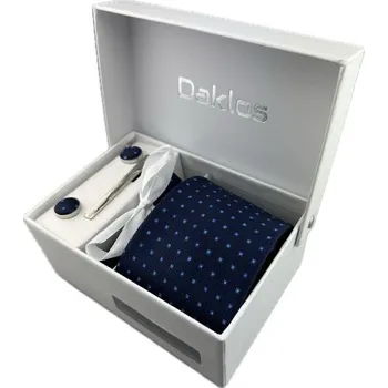 Kravata Luxusní set tmavě modrý s kostičkami - Kravata, kapesníček, manžetové knoflíčky, kravatová spona v dárkovém balení