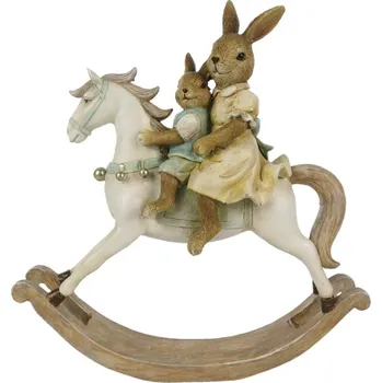 Velikonoční dekorace králíčků na houpacím koníkovi – 19x5x20 cm