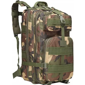 Sportovní batoh Vojenský taktický batoh, objem asi 35 litrů forest camouflage (Taktický batoh po vzoru batohů používaných v armádě. Pokročilý model o objemu cca 35l - pohodlný a funkční. Systém mnoha praktických kapes a přihrádek. Perfektní v bojových podmínkách, doporuč