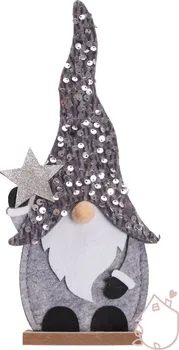 Vánoční dekorace Anděl Přerov 5576 filcový skřítek s glitrovou čepicí na podstavci 29 cm