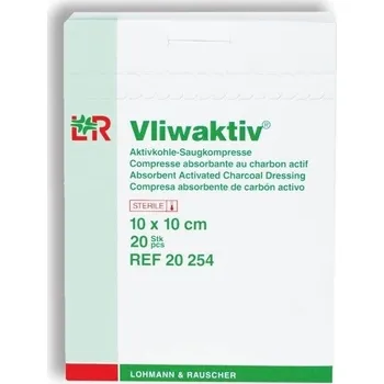 Krytí na ránu KRYTÍ S AKTIVNÍM UHLÍM VLIWAKTIV 10X10,SAVÉ JÁDRO S NEPROPUSTNOU FÓLIÍ,20KS
