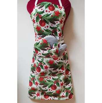 Vánoční dekorace Dárkové balení - kuchyňský set - zástěra + 2 chňapky s teflonem 02