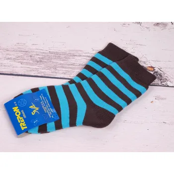 Chlapecké oblečení Dětské teplé zimní termo ponožky TREPON LOBAR pruhované modrohnědé velikosti ponožek: 16-18 ( EUR vel. 24-27)