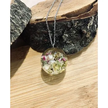 Náhrdelník VitaliaArt | Náhrdelník z pravých květů střední sněženka, vřes, řepka, ozothamnus - Vitalia Art 0001744