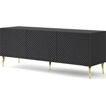 Televizní stolek ARTBm TV stolek RAVENNA C 3D 150 | černá lesklá Provedení: Černá / černý lesk / zlaté nohy