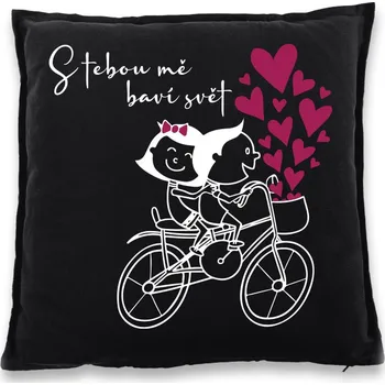 Dekorativní polštářek Polštářek S tebou mě baví svět, Barva Černá, Velikost 40×40 cm, Canvas Bavlněný polštář Bezvatriko.cz 0929 - DTF/DTG