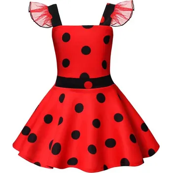 Dívčí oblečení Dívčí šaty Kouzelná Beruška a Černý kocour (Miraculous), červená a černá, Barva červená, Velikosti 110