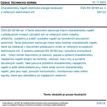 ČSN EN 50160 ed. 4 - Charakteristiky napětí elektrické energie dodávané z veřejných elektrických sítí - Tisk
