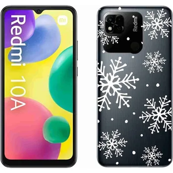 Pouzdro na mobilní telefon Gelový kryt mmCase na Xiaomi Redmi 10A - bílé vločky na průhledném pozadí