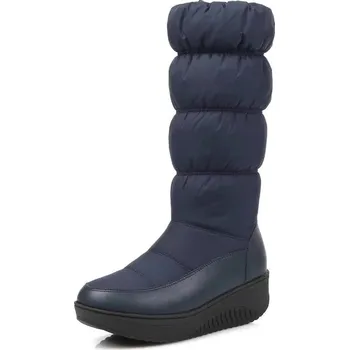 Dámské polobotky Prošívané zimní kozačky péřové boty s kožíškem Barva: Modrá, Velikost: 39