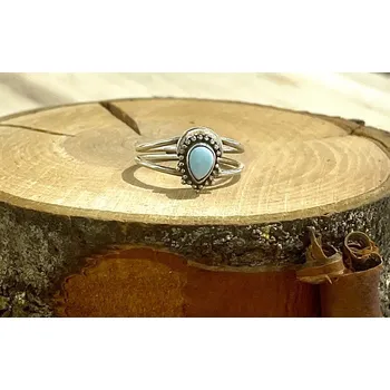 Prsten Stříbrný prsten Larimar zdobený - MarulArt - Velikost prstenu 54