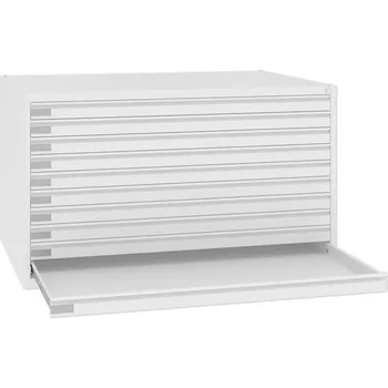 Kartotéka Zásuvková skříň na výkresy, zesílená, 10 zásuvek, formát A0, barva bílá RAL9010