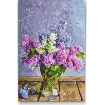 Diamantové malování Diamantové malování - Šeřík ve váze Velikost: 30x40cm, Rámování: Pouze srolované plátno, Diamanty: Čtvercové