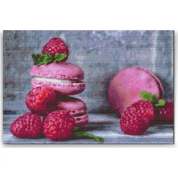 Diamantové malování Diamantové malování - Makronky a maliny Velikost: 40x60cm, Rámování: Pouze srolované plátno, Diamanty: Čtvercové