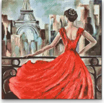Diamantové malování Diamantové malování - Dáma v červeném Velikost: 30x40cm, Rámování: Pouze srolované plátno, Diamanty: Kulaté