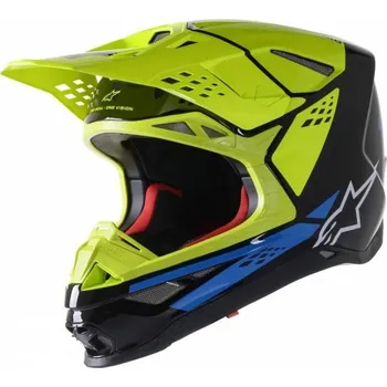 Helma na motorku Přilba SUPERTECH S-M8 FACTORY, ALPINESTARS (černá/žlutá fluo/modrá lesklá) XL (obvod 61 - 62 cm)