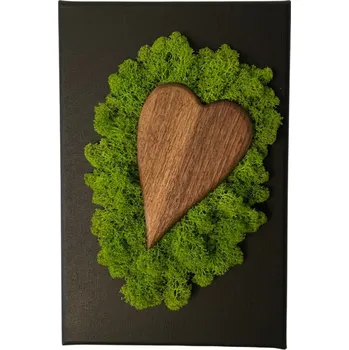 Obraz Mechový obrázek s dřevěným srdcem 20 x 30 cm