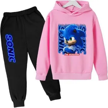 Tepláková souprava s kapucou - Sonic The Hedgehog (černé tepláky) Barva: Růžová, Velikost: 160/13-14 let