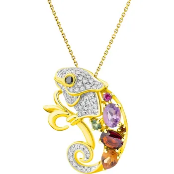 Přívěsek Zlatý přívěsek s diamanty, drahokamy a ozdobnými kameny - chameleon - 0,14 ct - ryzost 585 - 214.176