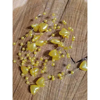 Korálek Perly na silonu Ø10 mm délka 130 cm barva žluté srdíčka