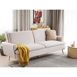 Rozkládací pohovka béžové sametové čalounění 3místná funkce click-clack pro spaní zlaté kovové nohy Beliani