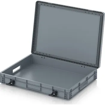 paleta Euro přepravka s víkem s panty Pro 81,3 x 62,8 x 13,8 cm, otevřená - Stříbrošedá - materiál: PP - EDP S 86/12