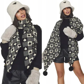 Šála Fashionweek Dámská šála Oboustranná šála dlouhý teplý vlněný s kožešinovými bambulkami KARR66 NR: MODEL:1