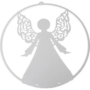 Vánoční dekorace Kovová vánoční dekorace na zeď anděl Galadriel bílá, 38 x 39,5 cm
