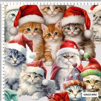 Teplákovina nepočesaná Vánoční kočky béžová metráž