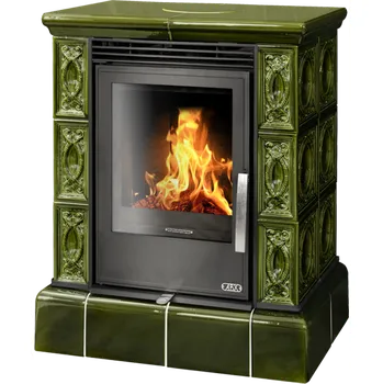 Krbová kamna ABX, spol. s.r.o. ABX Helvetia KP I. černý korpus, opláštění kachle zelená, kachlový sokl zelený 7 kW