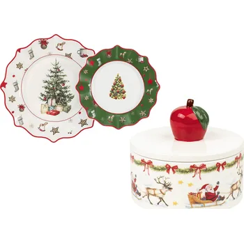 jídelní souprava Ernesto 100366925002 sada servírovacích talířů a dózy na sušenky 3 ks vánoční motiv