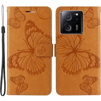 Pouzdro na mobilní telefon Big butterfly knížkové pouzdro na Xiaomi 13T/13T Pro - žluté
