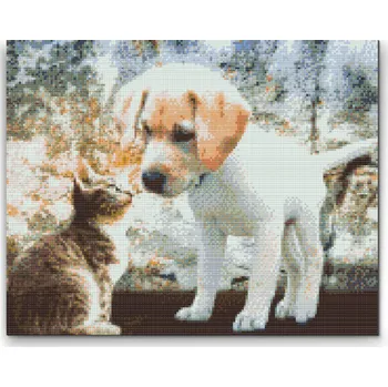 Diamantové malování Diamantové malování - Štěně a kotě Velikost: 30x40cm, Rámování: Pouze srolované plátno, Diamanty: Kulaté