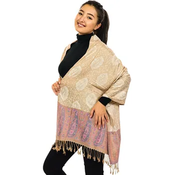 Šátek Himalife Šátek pašmína Nepal - béžová s bílou