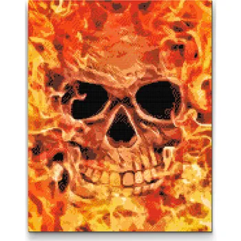 Diamantové malování Diamantové malování - Lebka v plamenech Velikost: 30x40cm, Rámování: Pouze srolované plátno, Diamanty: Čtvercové