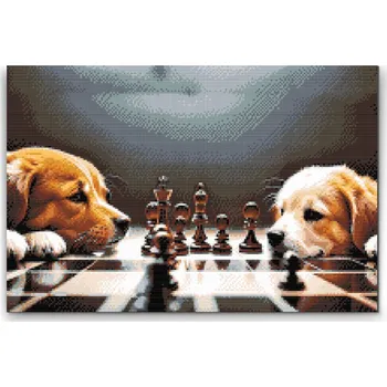 Diamantové malování Diamantové malování - Psí šachy 3 Velikost: 40x60cm, Rámování: Pouze srolované plátno, Diamanty: Čtvercové