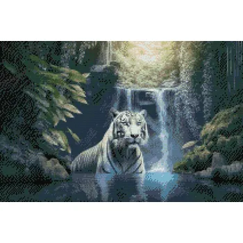 Diamantové malování Diamantové malování - Bílý tygr při vodopádu Velikost: 40x60cm, Rámování: Pouze srolované plátno, Diamanty: Čtvercové