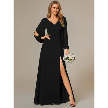 Dámské šaty Áčkové šaty maxi s průstřihy na rukávech Barva: Černá, Velikost: 3XL