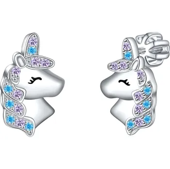 Náušnice Olivie Stříbrné náušnice na šroubek JEDNOROŽEC 8086 Ag 925; ≤2,1 g.