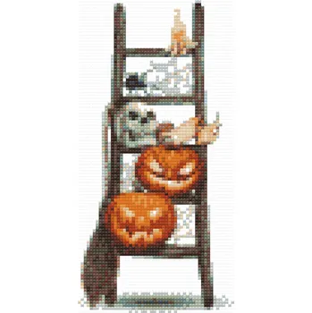 Diamantové malování Diamantové malování - Halloween na žebříku Velikost: 50x50cm, Rámování: Pouze srolované plátno, Diamanty: Čtvercové