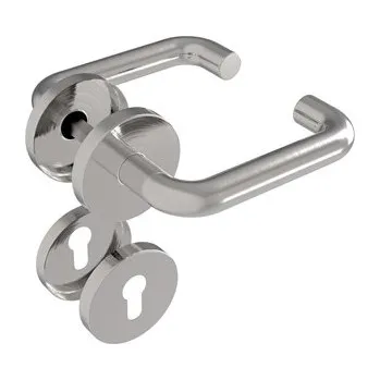 Dveřní kování Klika - klika s kulatým štítkem NEREZ AISI 304, zahnutá (Klika se štítkem NEREZ AISI 304)