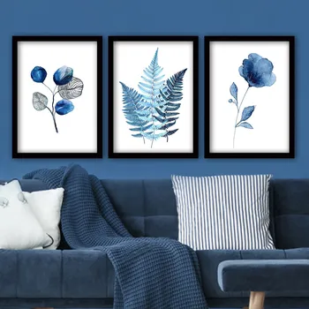 Obraz ASIR Dekorativní obraz 3ks MDF ROSTLINY V MODRÉM 35 x 45 cm