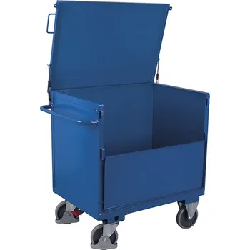 Variofit Plechový uzavíratelný skříňový vozík s víkem, 2 sklopné stěny, Variofit, ložná plocha 119 x 79 cm, do 500 kg, modrá/antracit Barva: modrá RAL5010