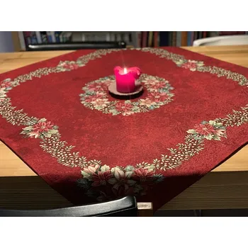 ubrus BYTEMA Vánoční gobelínové ubrusy a šály VÁNOČNÍ RŮŽE - VĚNEC CESMÍNA ČERVENÝ 140 x 240 cm