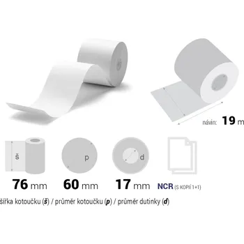 Kotouček do pokladny a tiskárny štítků Kotoučky NCR 76/60/17 mm (19m), 10 ks